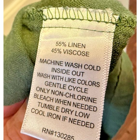 Womens Linen Dress Per Se Medium Olive Sleeveless Collared V Neck Shirt Shift - Picture 5 of 6